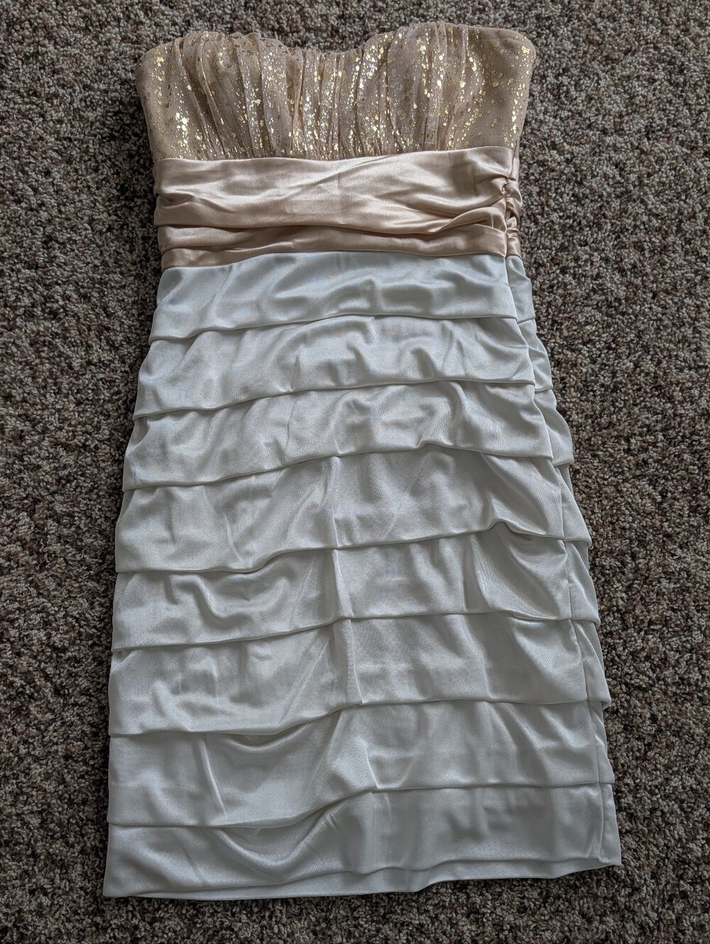 NWT Speechless Strapless Gold Glitter Ivory Tiered‎ Dress Size S